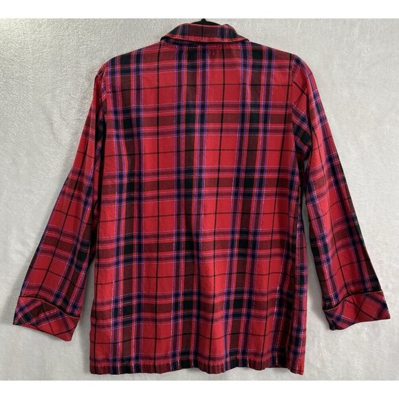 VICTORIA'S SECRET Women Flannel Pajama Set SZ M Red Purple Metallic Plaid 8-10 - Picture 3 of 10